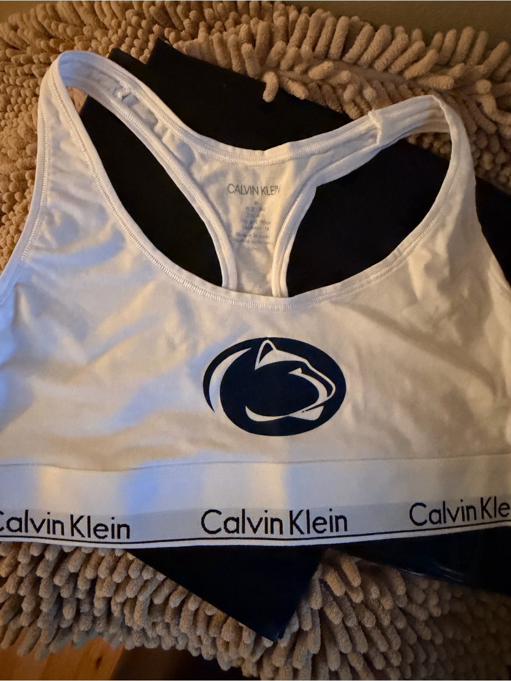 Calvin Klein White Racerback Sports Bralette with Penn State logo transfer